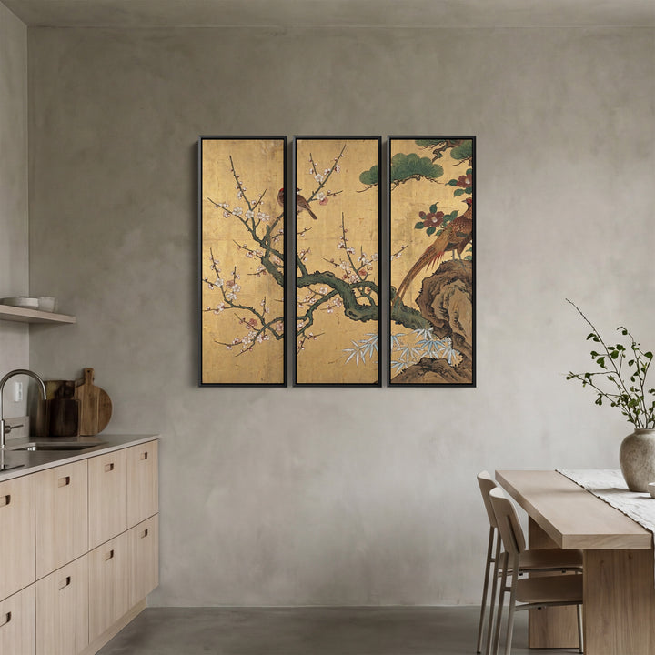 Japanese Oversized Canvas Wall Art Set Birds and Blossom for Dining Room