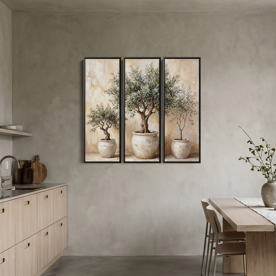 Olive Trees Triptych Wall Art for Kitchen