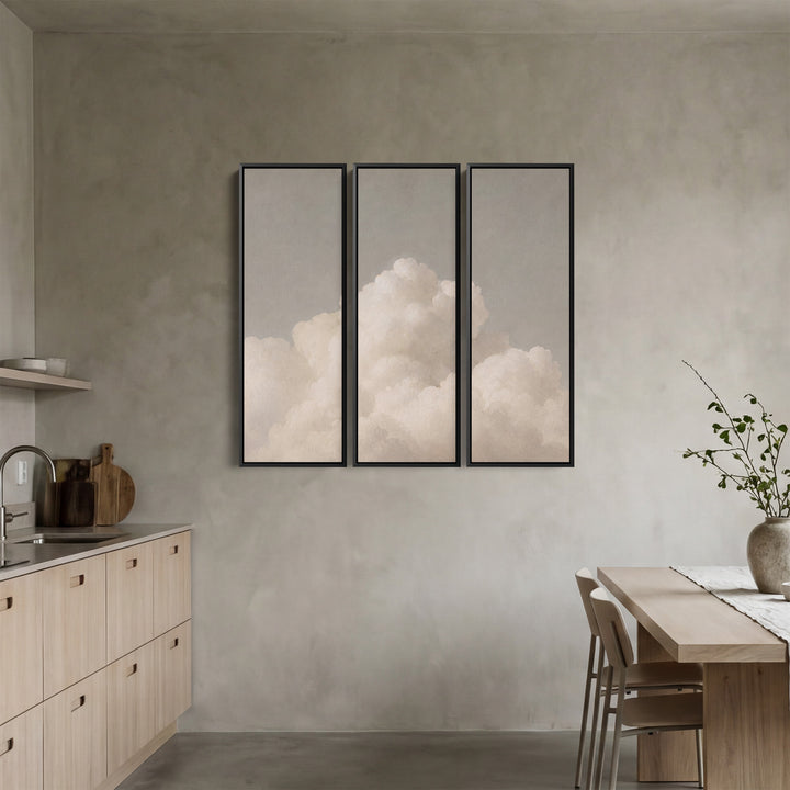 Soft Clouds Oversized Triptych Wall Art for Hallway