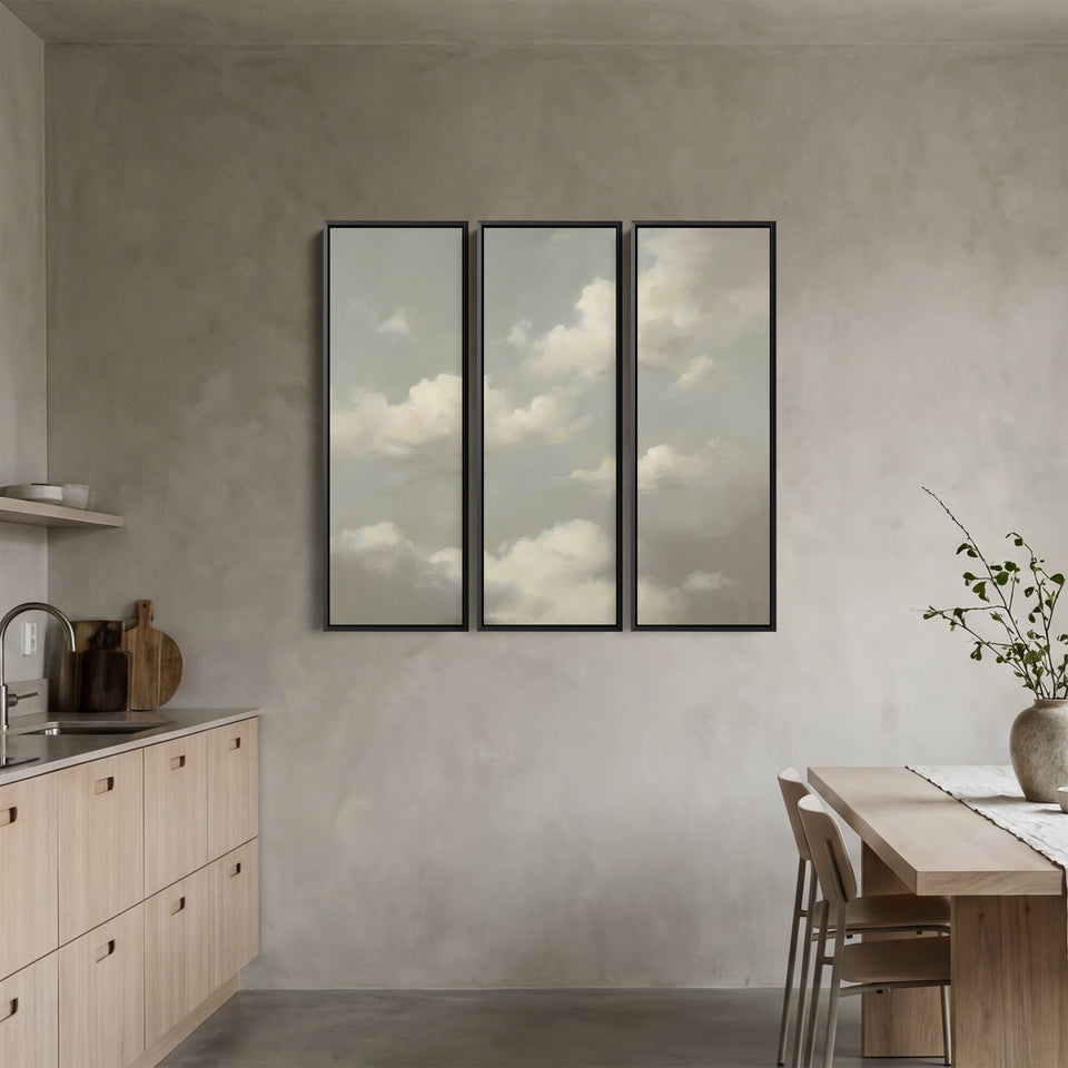 Triptych Wall Art Soft Clouds for Bedroom