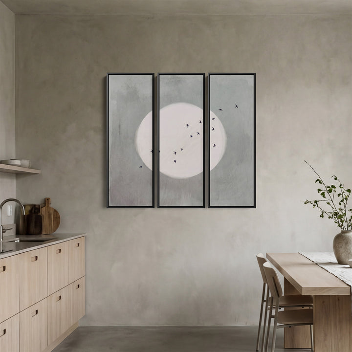 Set Of 3 Wall Art Full Moon and Birds for Hallway