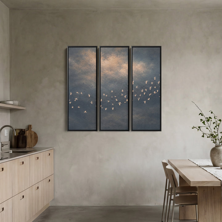 3 Piece Wall Art Set White Birds in Sky for Office