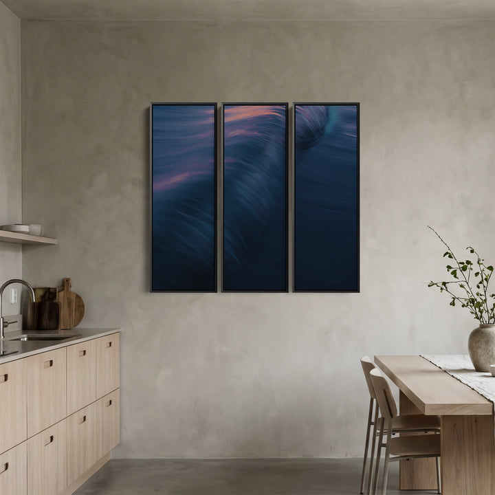 Set Of 3 Wall Art With Rolling Ocean Wave For Living Room In Blue Pink