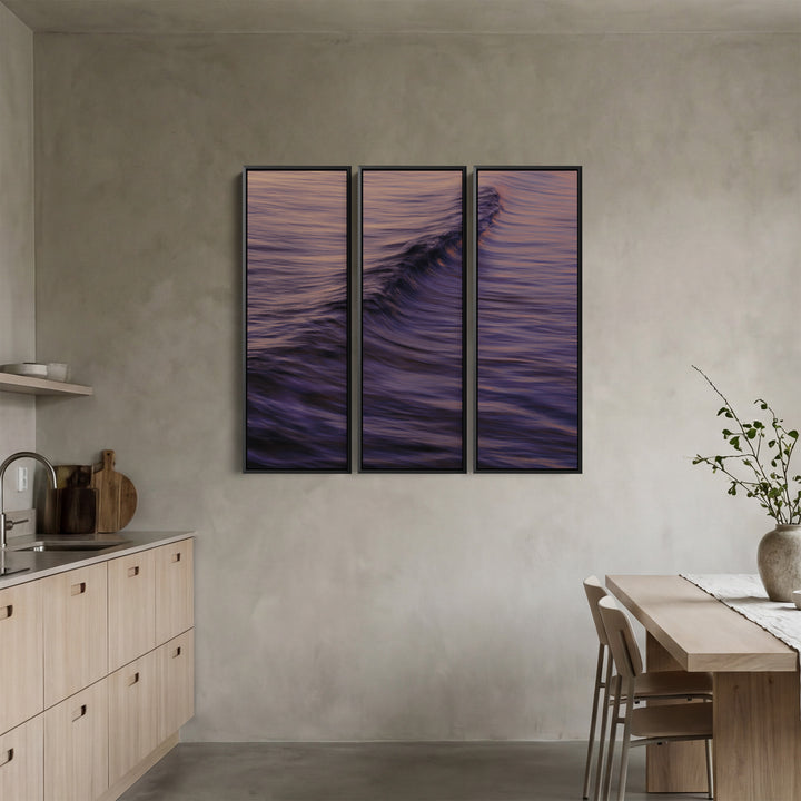 Gentle Ocean Wave 3 Piece Wall Art Set For Dining Room In Blue Pink