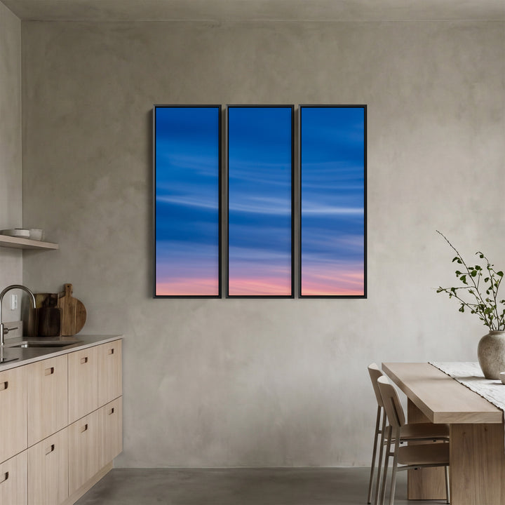 Soft Blue Pink Sky Vertical Triptych Wall Art For Bedroom