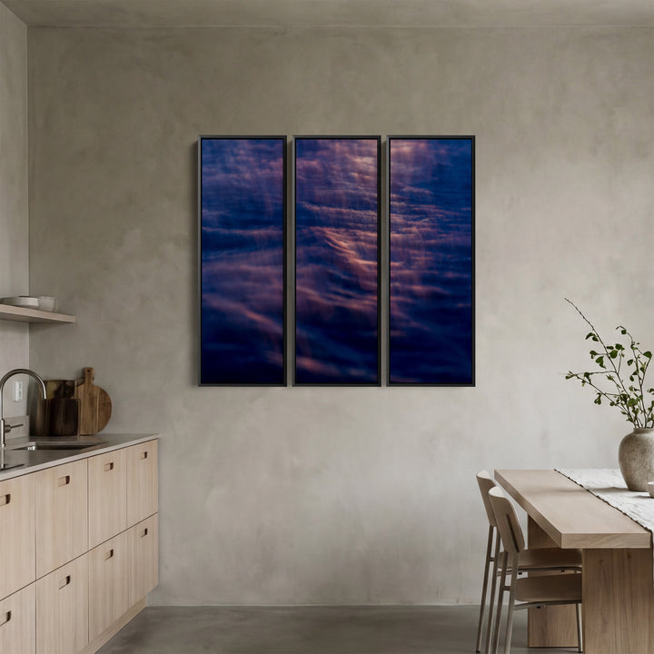 Abstract Water Surface Large Triptych Wall Art For Office In Blue Pink