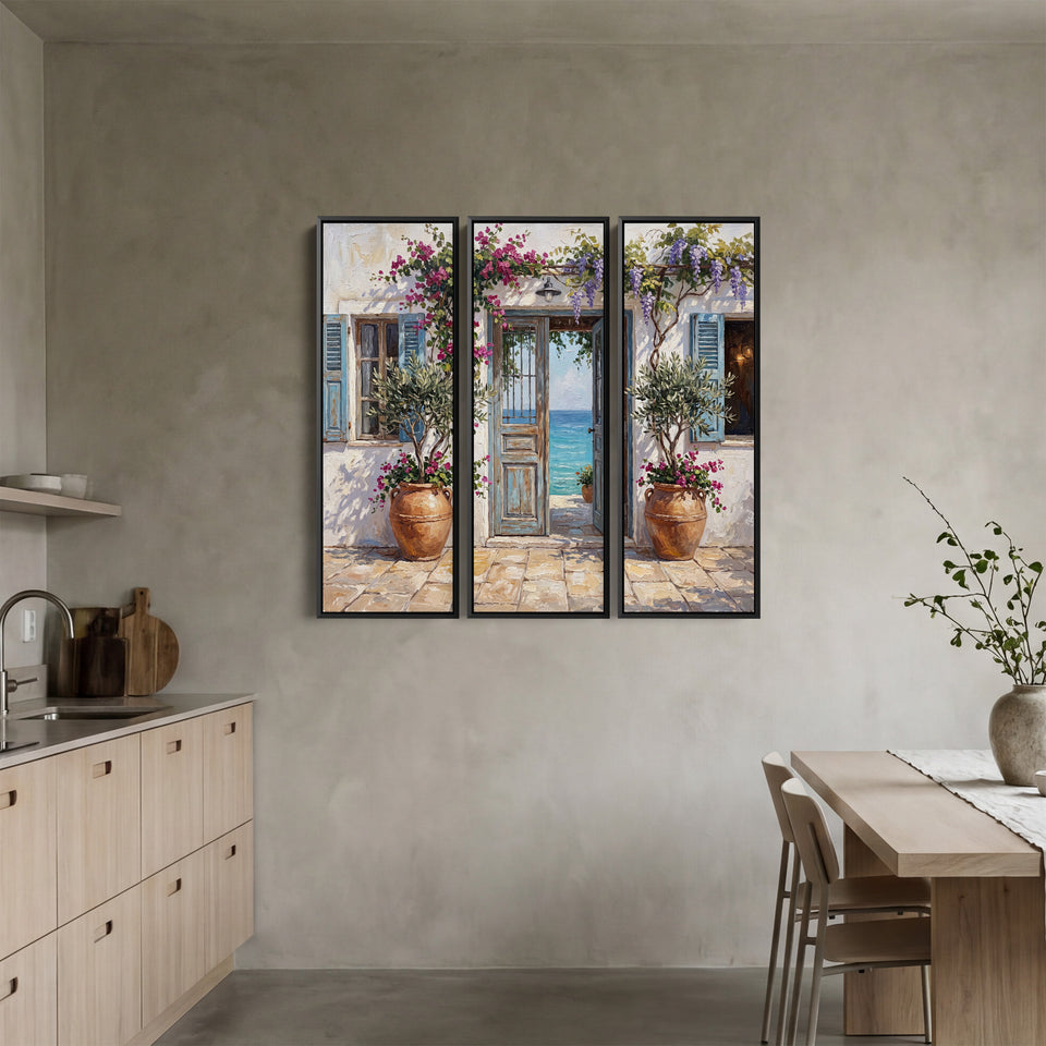 Triptych Wall Art With Mediterranean Doorway For Living Room