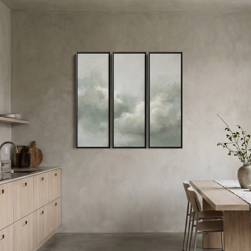Soft Green Cloud Three Panel Wall Art For Office Calm