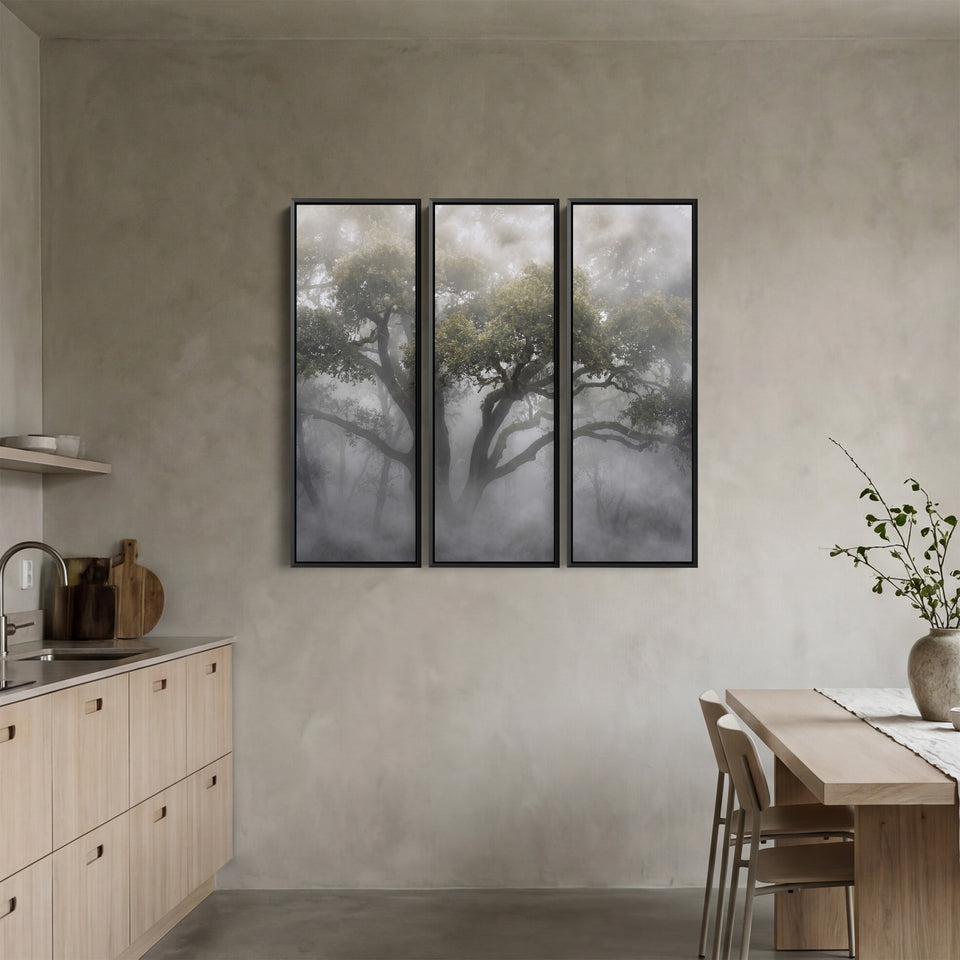 Misty Woodland Vertical Triptych Wall Art For Hallway