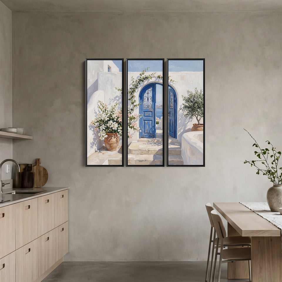 Blue Arched Door Oversized Canvas Wall Art Set For Kitchen