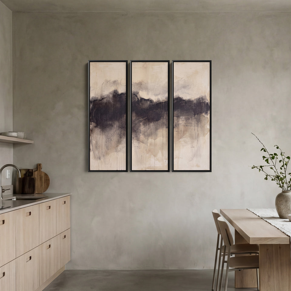 Dark Ink Ridge Across Beige 3 Piece Wall Art Set Office Wall Decor