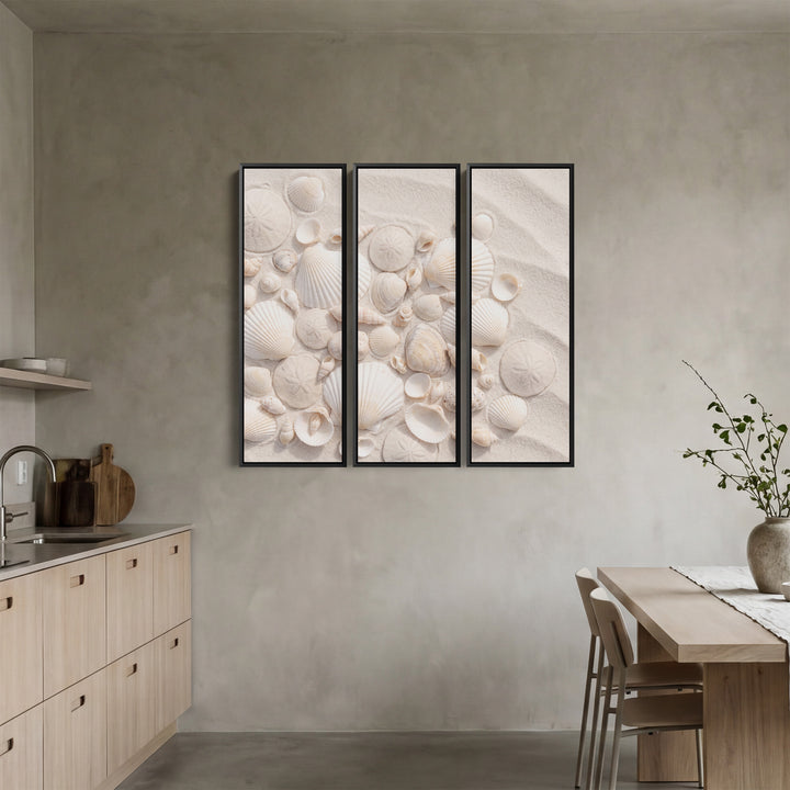 Bedroom Vertical Triptych Wall Art With Scallop Shells And Sand Dollars