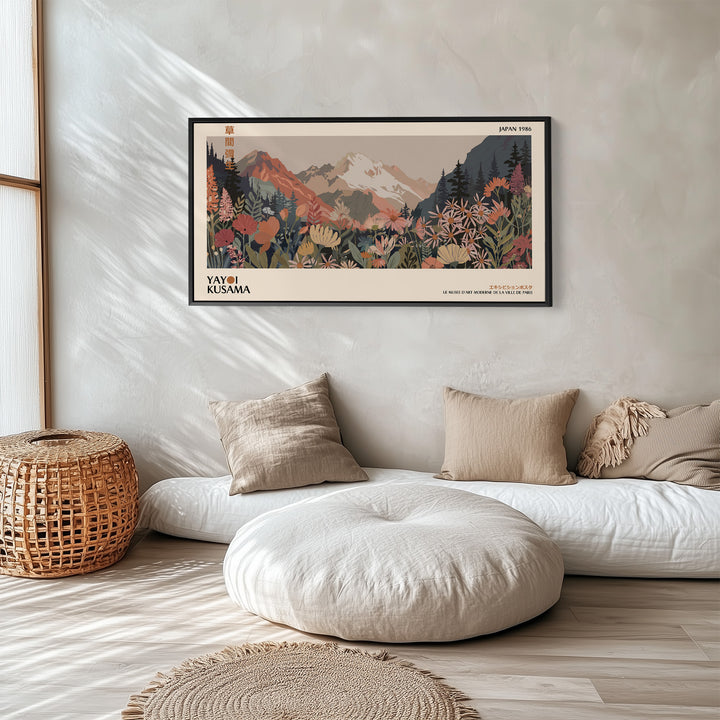 Yayoi Kusama Wide Canvas Mountain Meadow With Flowers Panoramic Canvas Print For Office