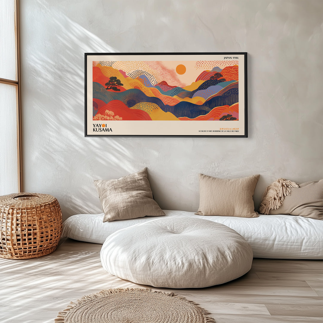 Yayoi Kusama Wide Framed Canvas Abstract Rolling Hills Landscape Oversized Wall Decor For Living Room