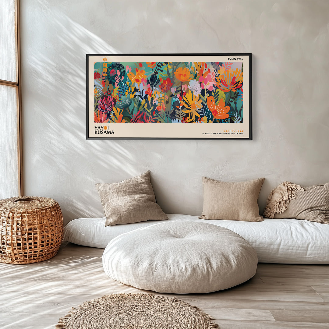 Yayoi Kusama Long Wall Art Bold Botanical Floral Composition Horizontal Canvas Print For Office