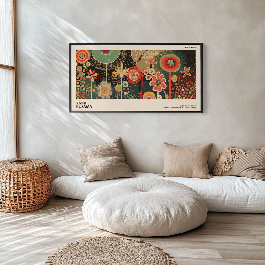Yayoi Kusama Horizontal Wall Art Decorative Circular Floral Pattern Framed Canvas Print For Bedroom