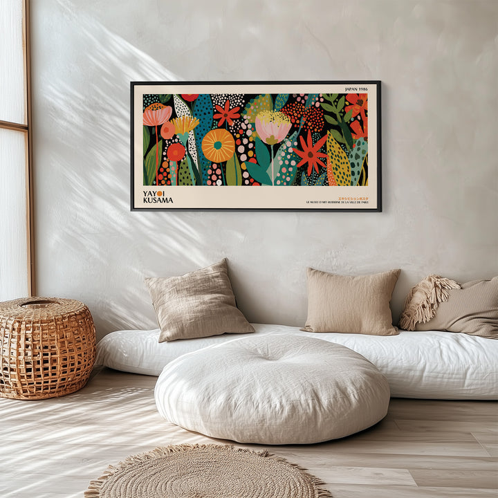 Yayoi Kusama Wide Wall Art Botanical Pattern With Dots Extra Wide Canvas For Hallway