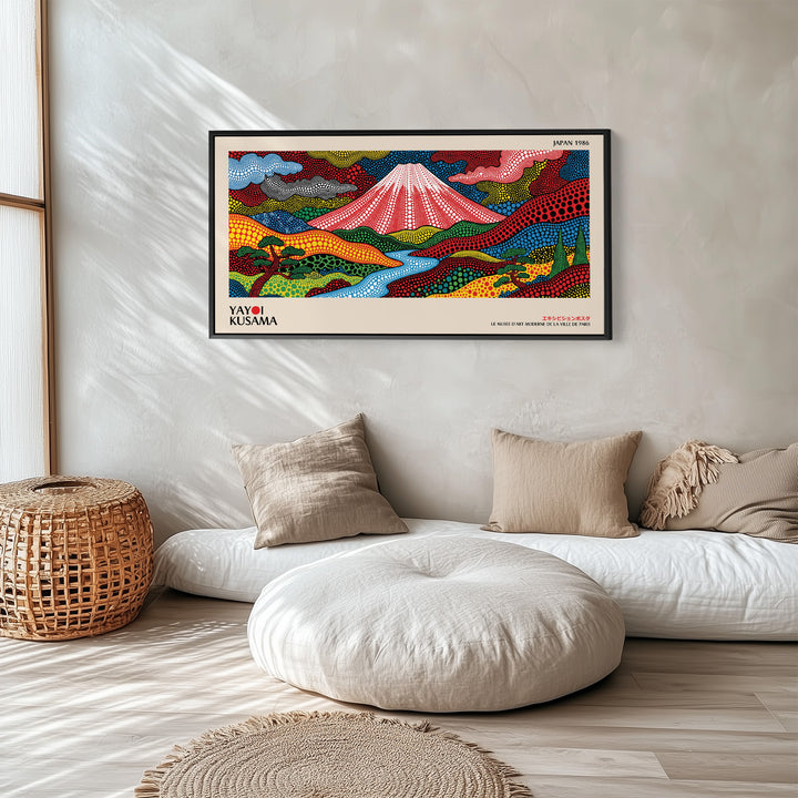 Yayoi Kusama Wide Canvas Mount Fuji Dotted Landscape Horizontal Canvas Print For Office