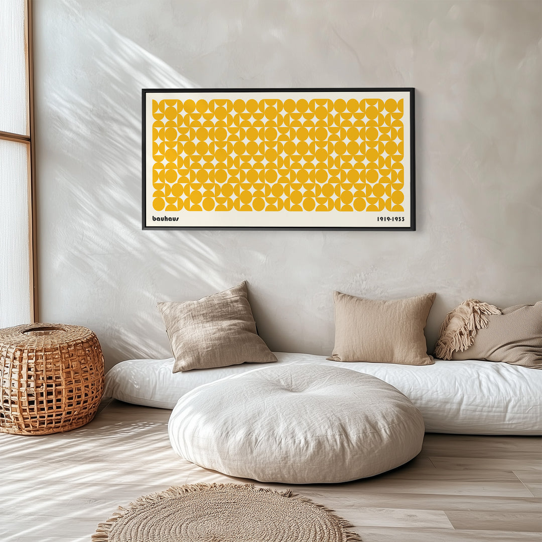 Horizontal Bauhaus Wall Art Geometric Circle Pattern Extra Wide Canvas For Living Room