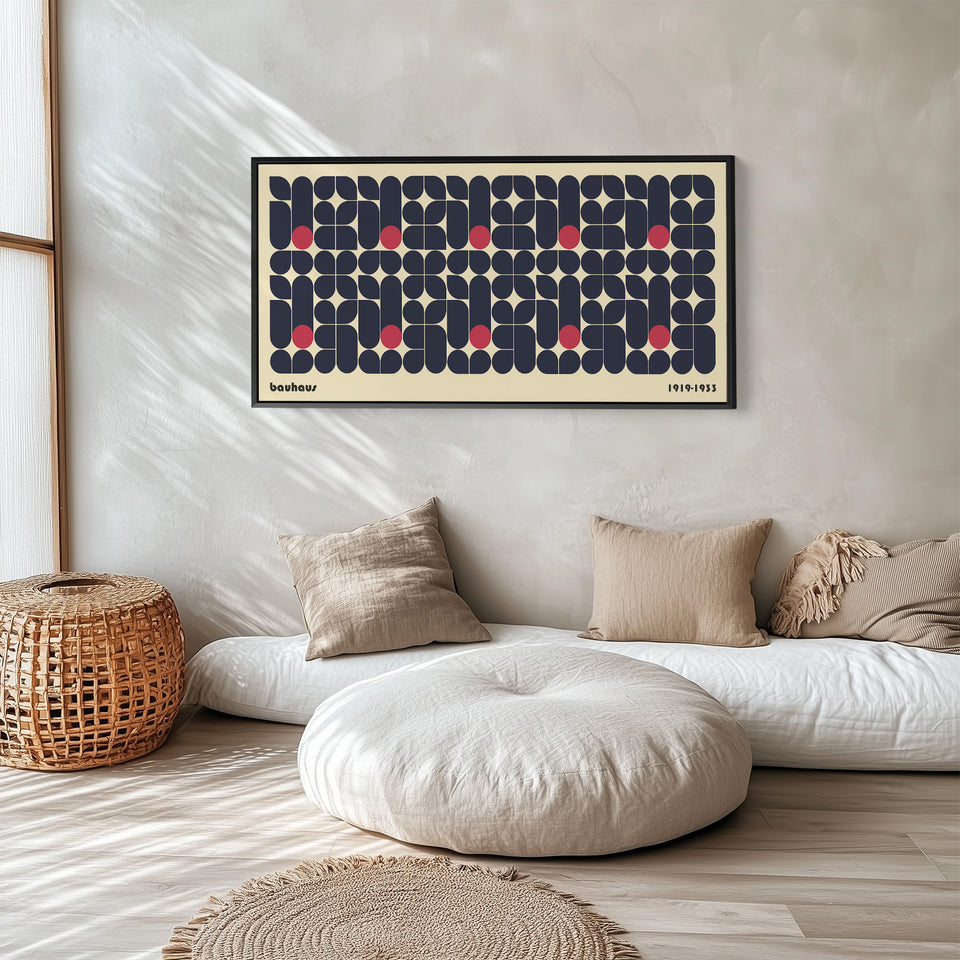 Bauhaus Wide Wall Art Rounded Block Pattern Horizontal Canvas Print For Office
