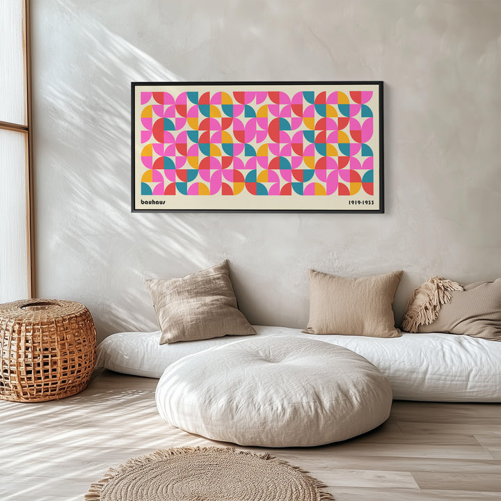 Wide Bauhaus Canvas Colourful Geometric Pattern Statement Wall Decor For Bedroom