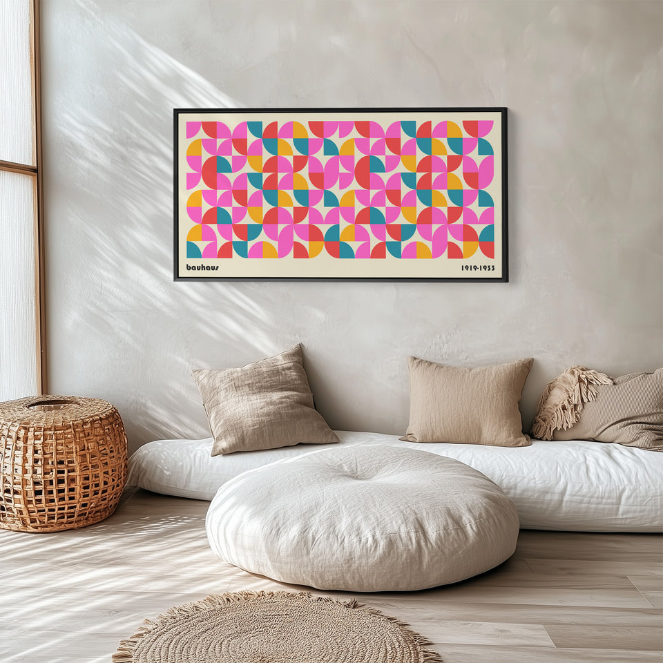 Wide Bauhaus Canvas Colourful Geometric Pattern Statement Wall Decor For Bedroom