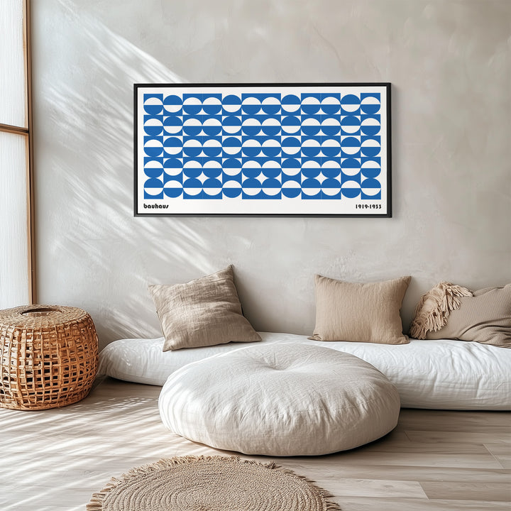 Large Bauhaus Wall Art Blue Circular Grid Pattern Oversized Wall Decor For Living Room