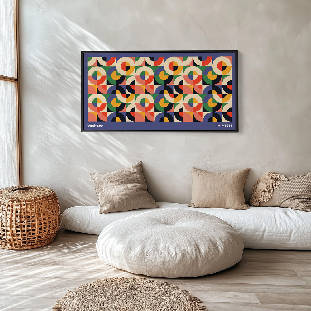 Bauhaus Panoramic Wall Art Circular Segment Pattern Extra Wide Canvas For Office