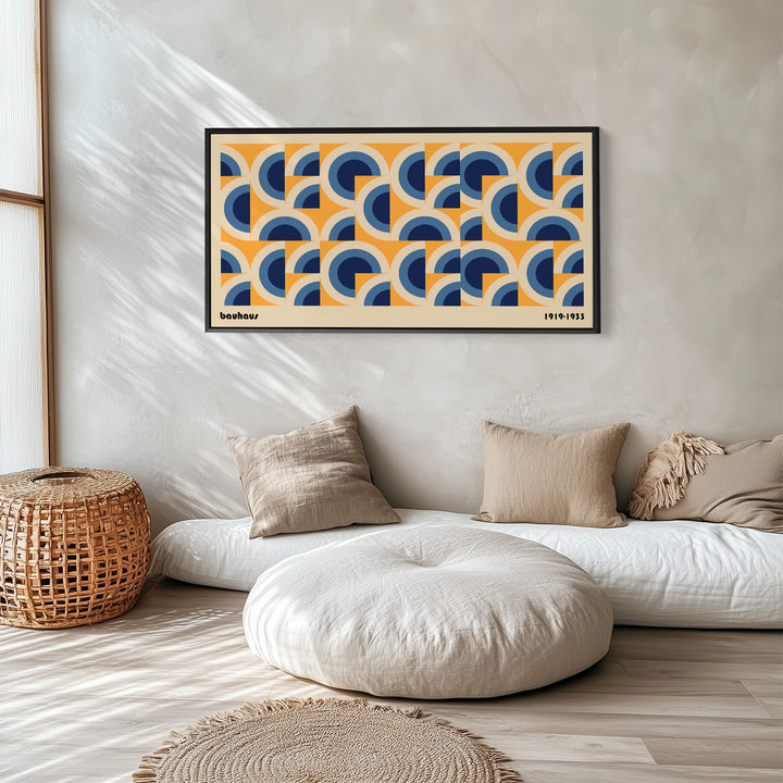 Bauhaus Wide Framed Canvas Concentric Arc Pattern Statement Wall Decor For Hallway