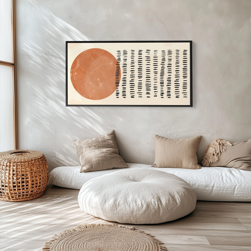 Horizontal Wall Art Abstract Sun And Line Pattern Panoramic Canvas Print For Bedroom