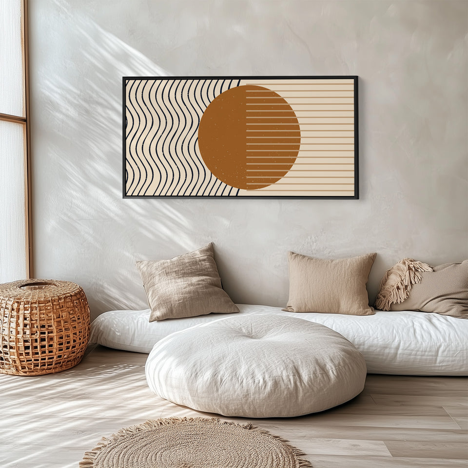 Large Wall Art Sun And Linear Abstract Pattern Oversized Wall Decor For Living Room