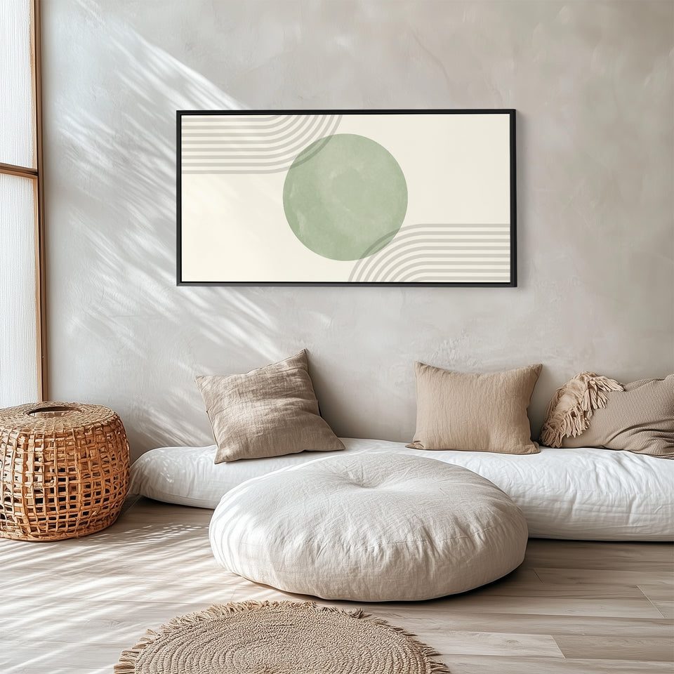 Wide Canvas Green Circle Composition Horizontal Canvas Print Bedroom
