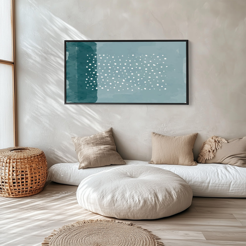 Wide Canvas Blue Field White Dots Panoramic Canvas Print For Bedroom