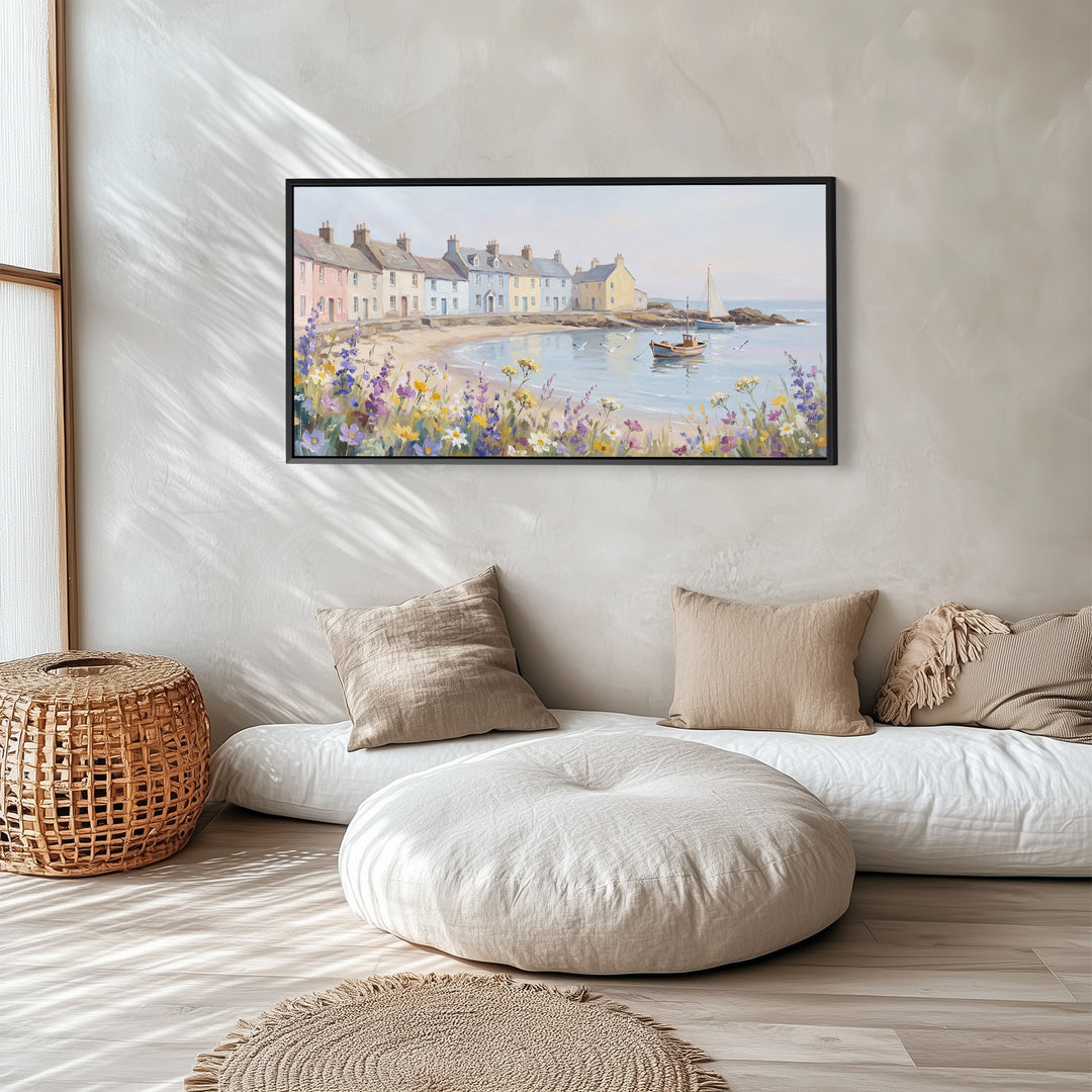 Large Wall Art Coastal Village Scene Statement Wall Decor For Living Room