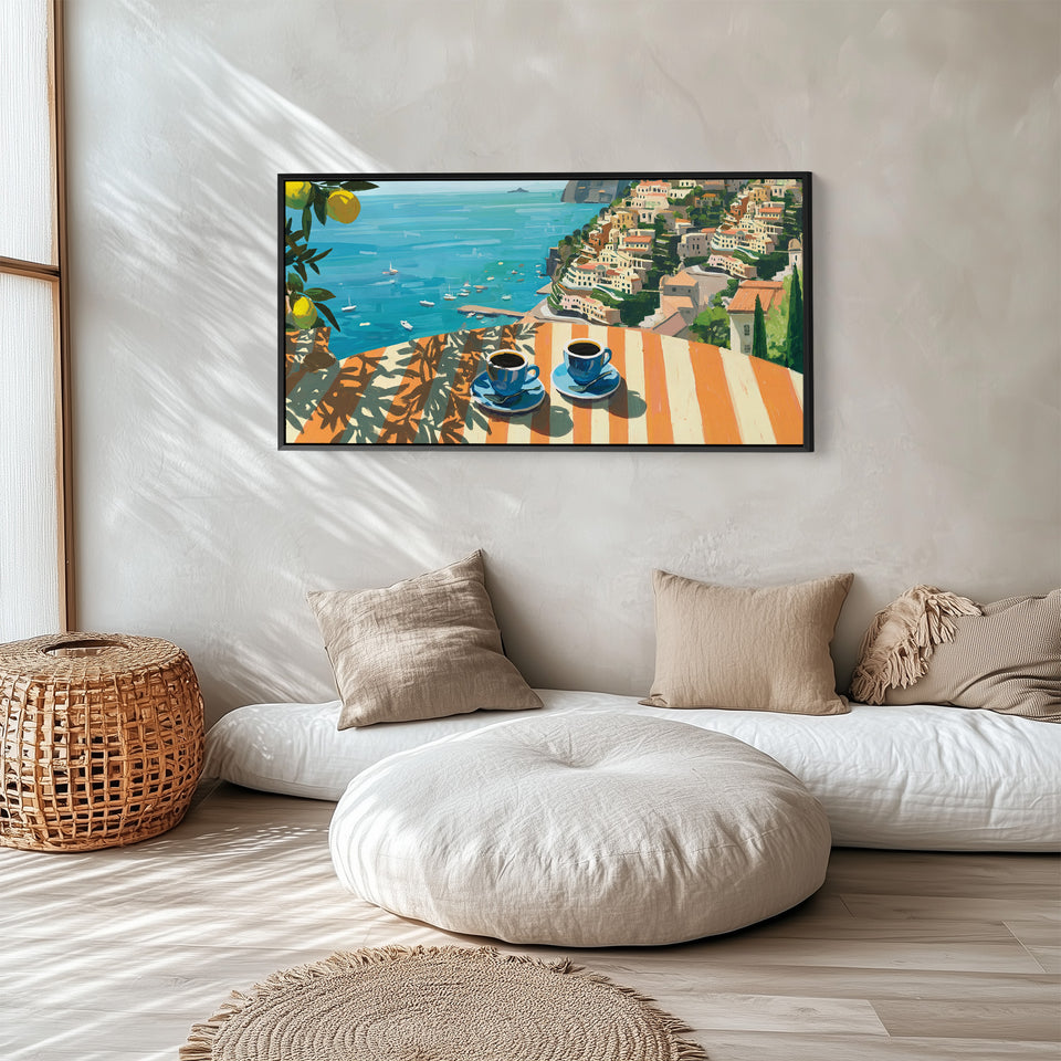 Panoramic Wall Art Coastal Terrace Extra Wide Canvas For Kitchen