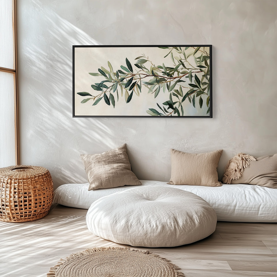 Horizontale Wandkunst Olivenzweig Übergroße Wanddeko Für Schlafzimmer