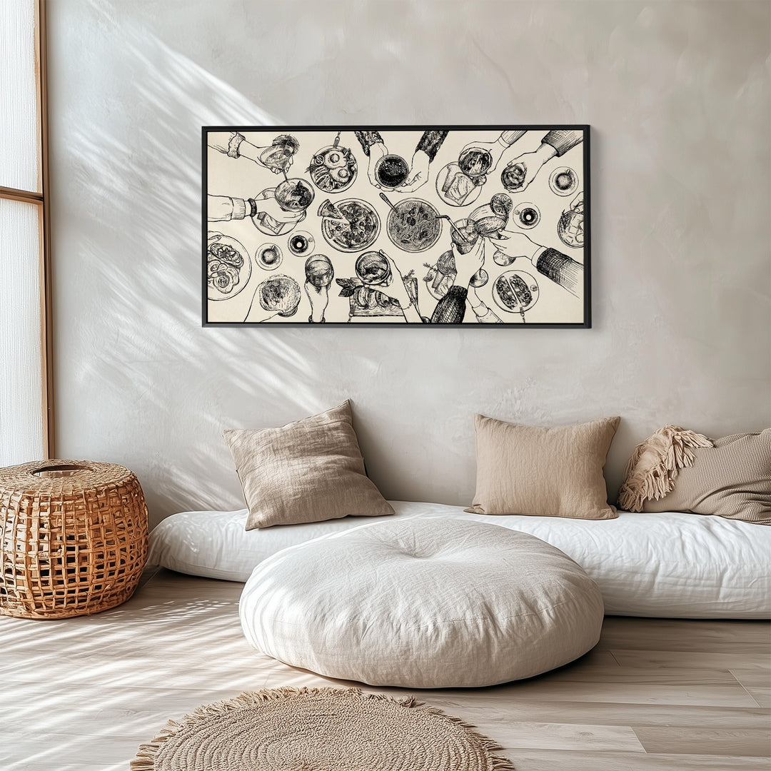 Wide Wall Art Overhead Dinner Table Scene Statement Wall Decor For Dining Room