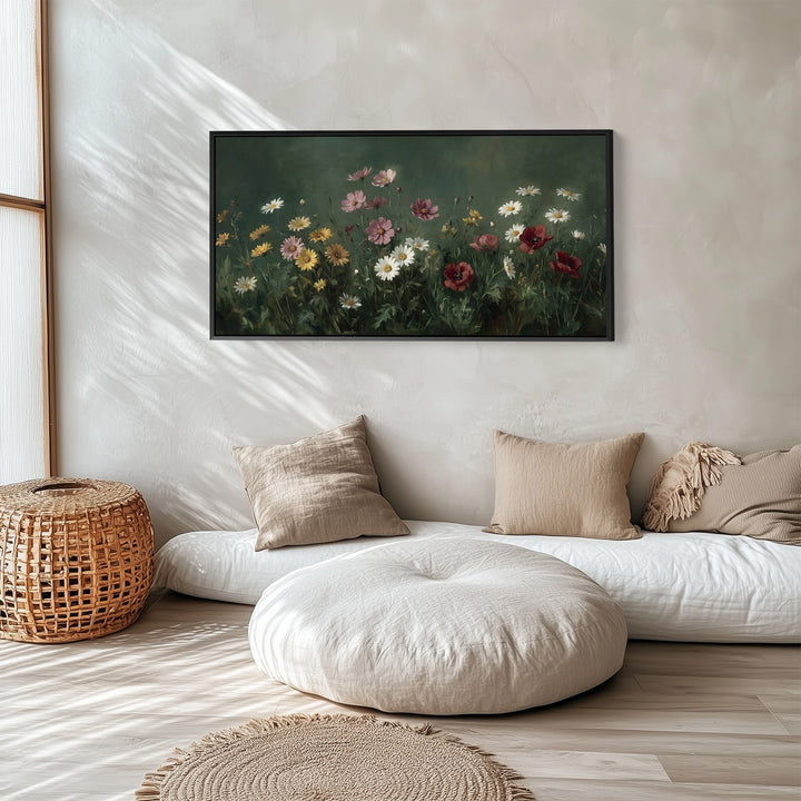 Horizontal Wall Art Mixed Meadow Flowers Horizontal Canvas Print For Living Room