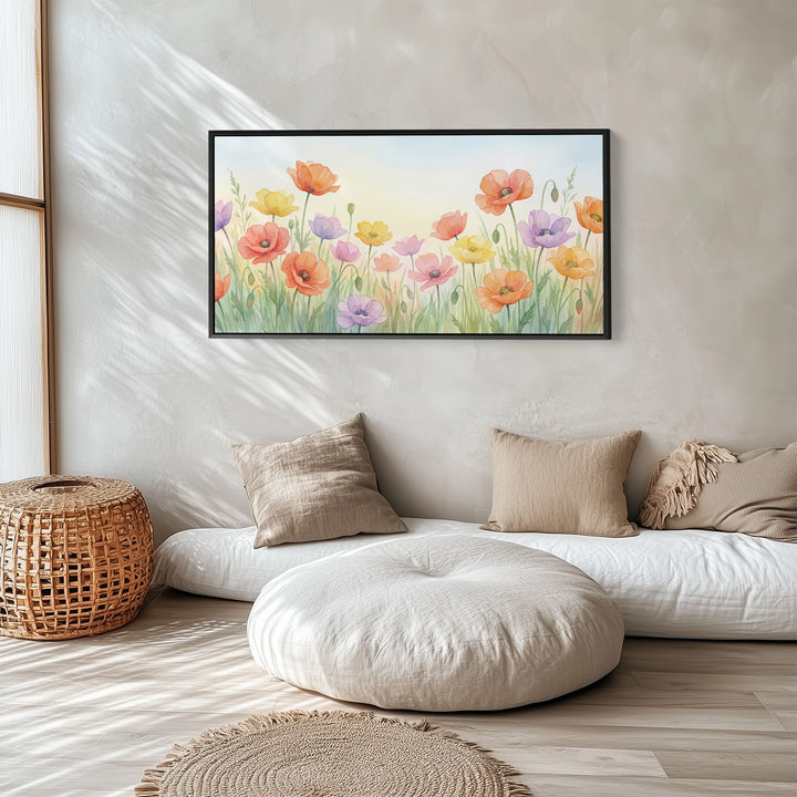 Panoramic Wall Art Pastel Poppy Flowers Statement Wall Decor For Kitchen