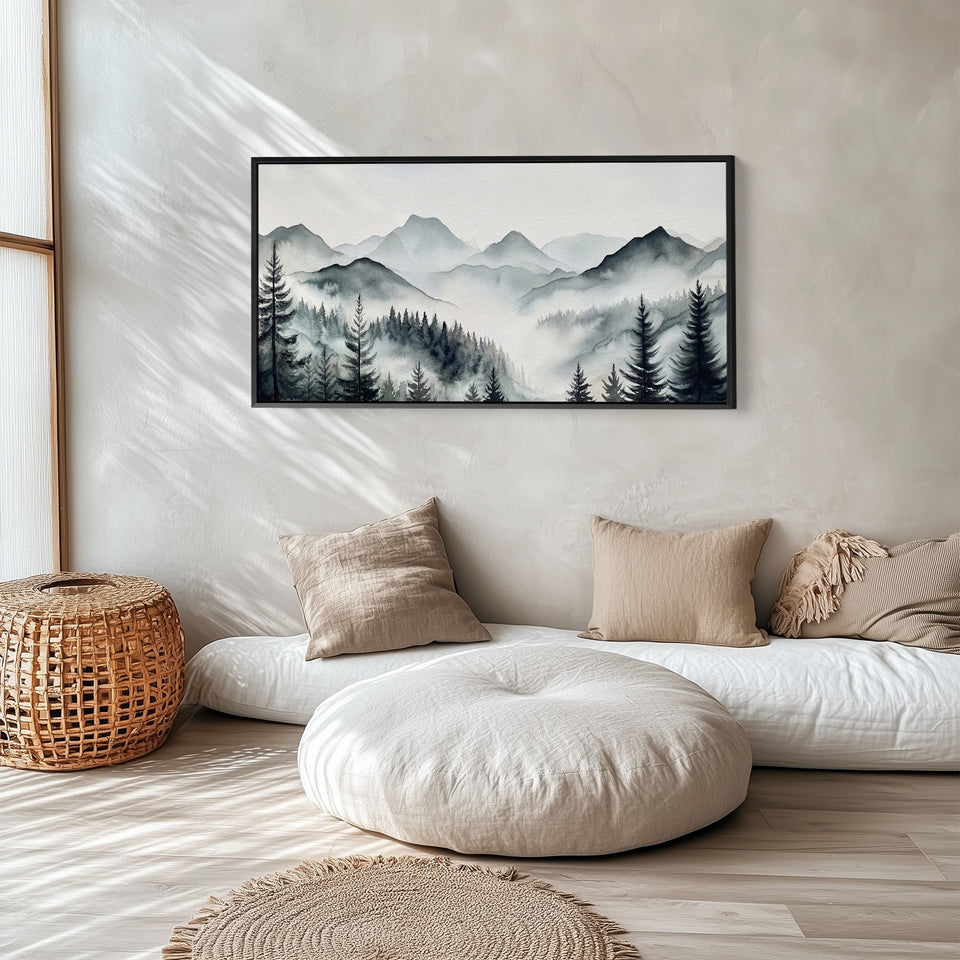 Horizontal Wall Art Layered Mountain Silhouettes Statement Wall Decor For Bedroom