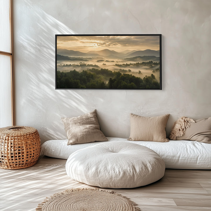 Wide Wall Art Misty Valley Sunrise Horizontal Canvas Print For Office