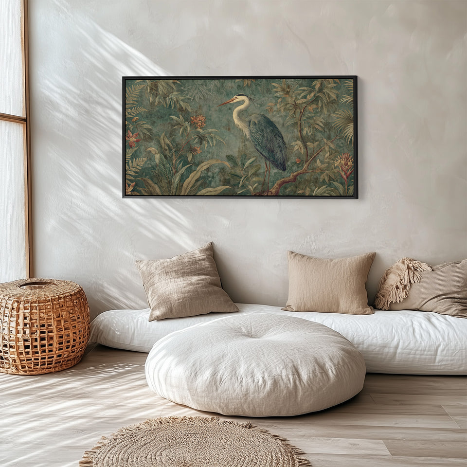 Blue Heron Above Soft Wall Art Horizontal Canvas Print For Hallway