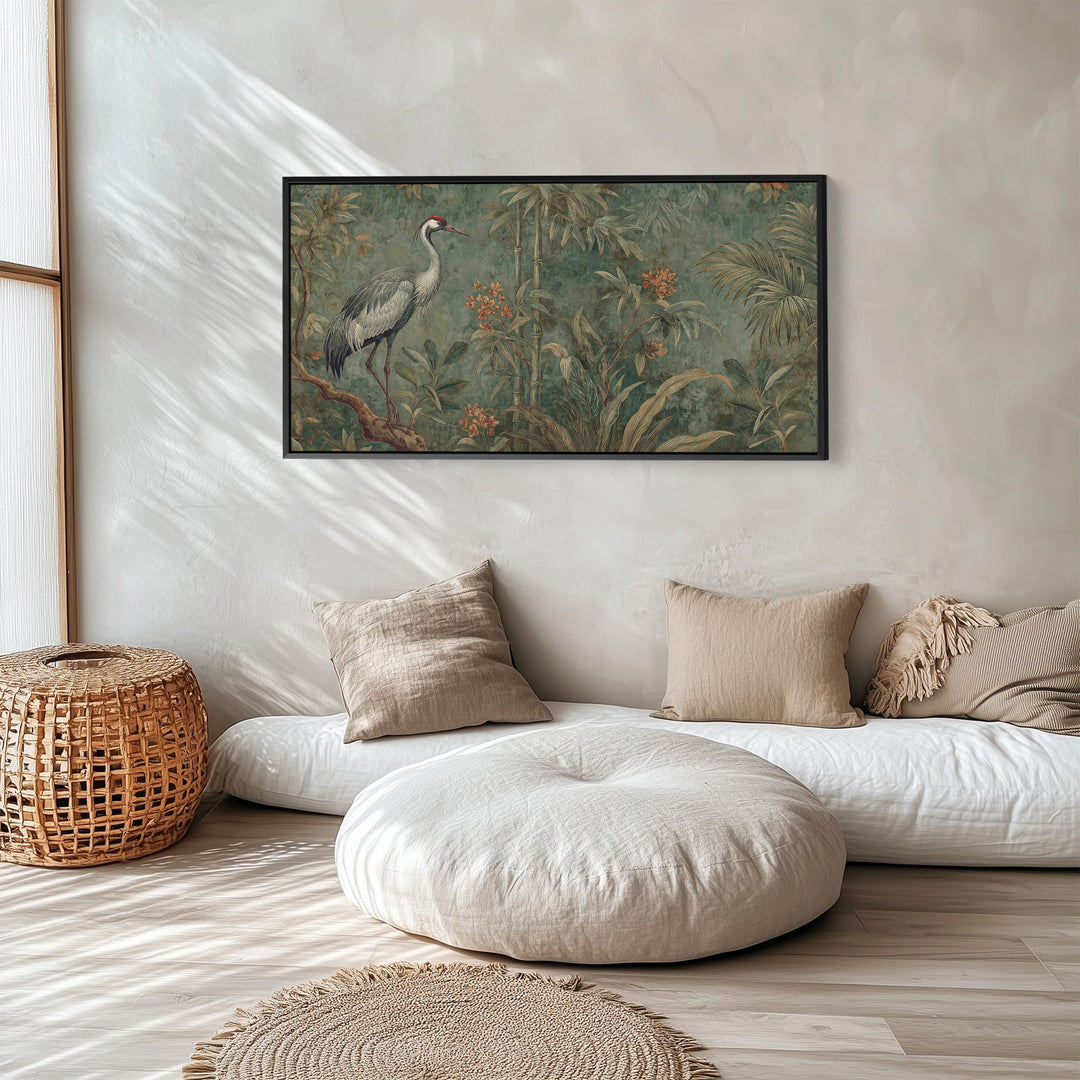 Crane With Bamboo Bedroom Wall Art Extra Wide Canvas For Office