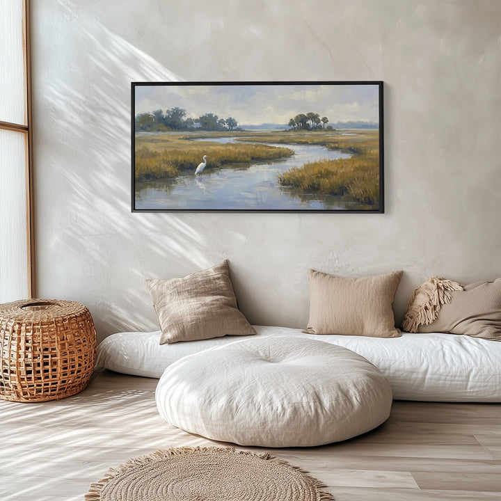 Marshland River Wide Canvas Panoramic Canvas Print For Living Room