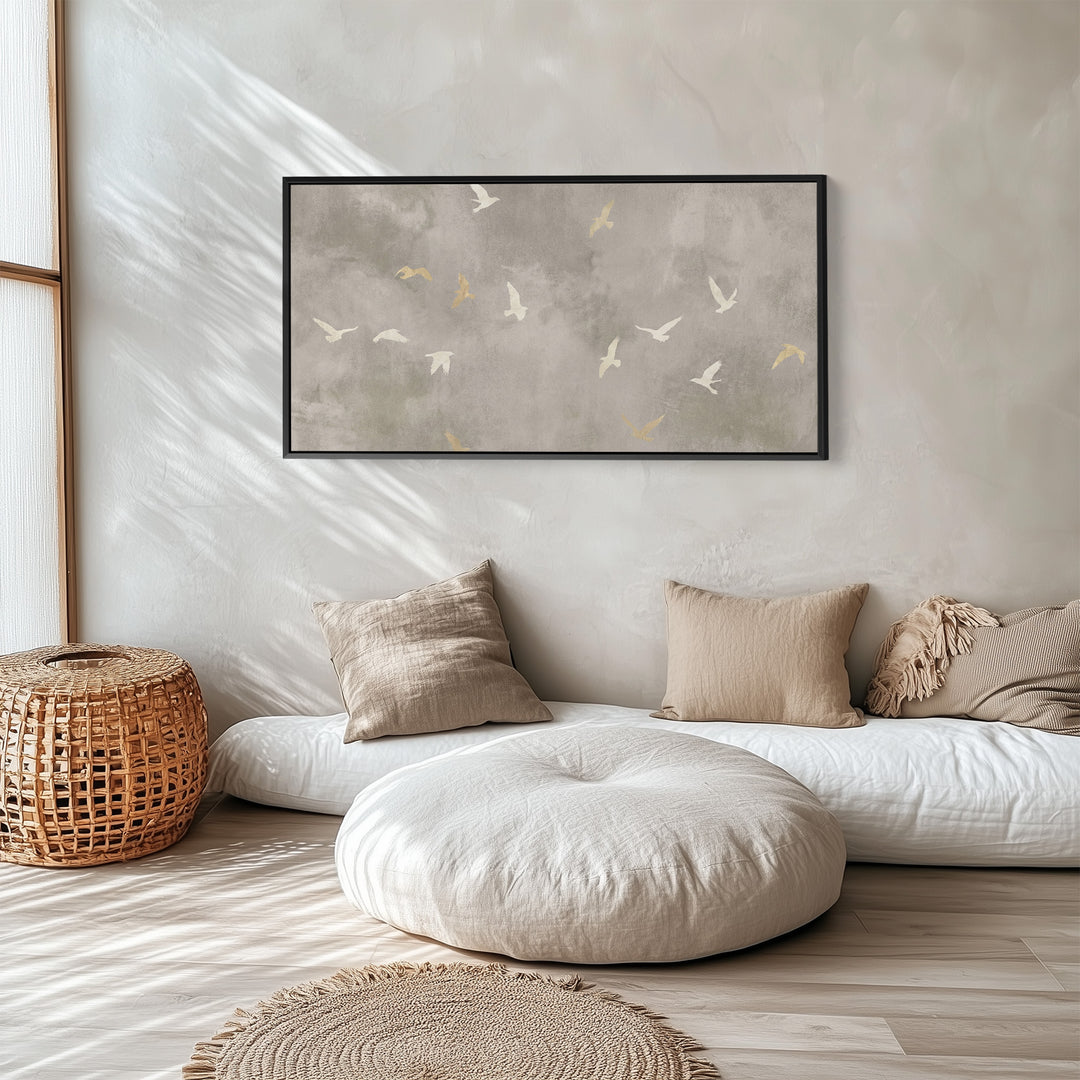 Bird Silhouettes Long Wall Art Horizontal Canvas Print For Hallway