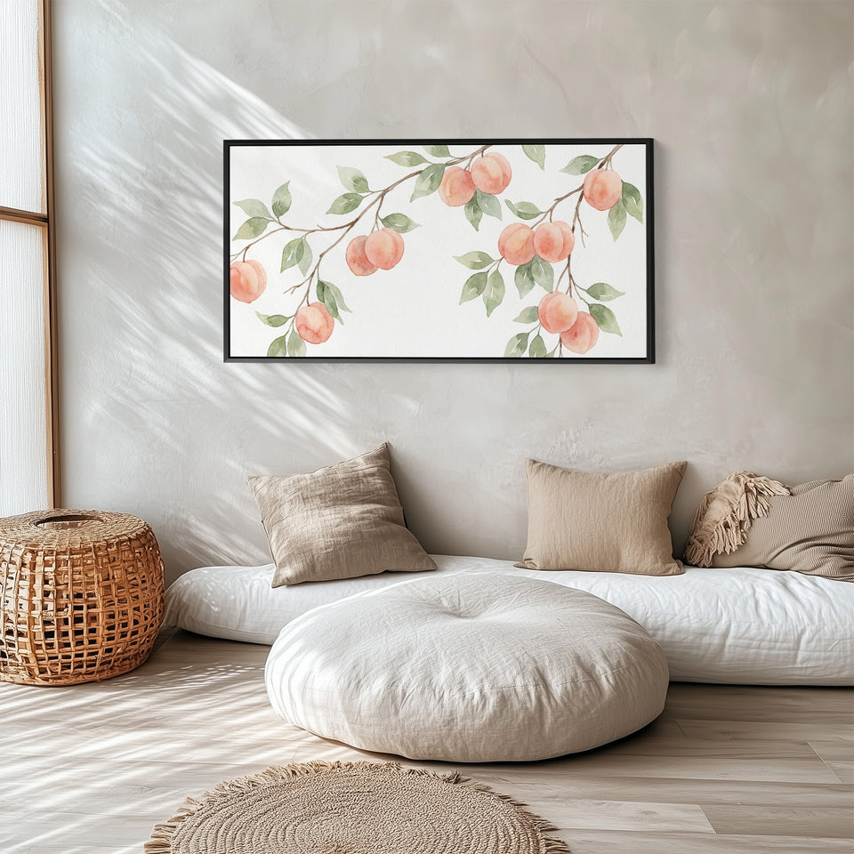 Peach Branches Wide Framed Canvas Extra Wide Canvas For Kitchen