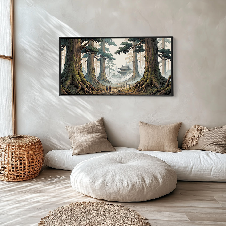 Japanese Forest Temple Horizontal Wall Art Statement Wall Decor For Living Room