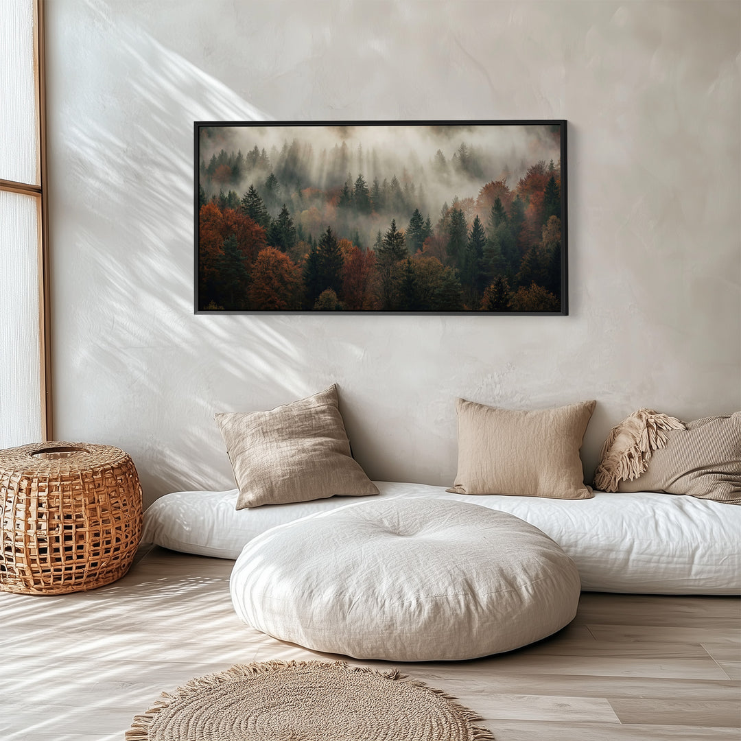 Misty Woodland Bedroom Wall Art Extra Wide Canvas For Hallway