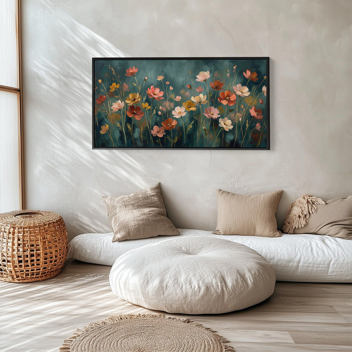 Pastel Wildflowers Wide Canvas Statement Wall Decor For Living Room