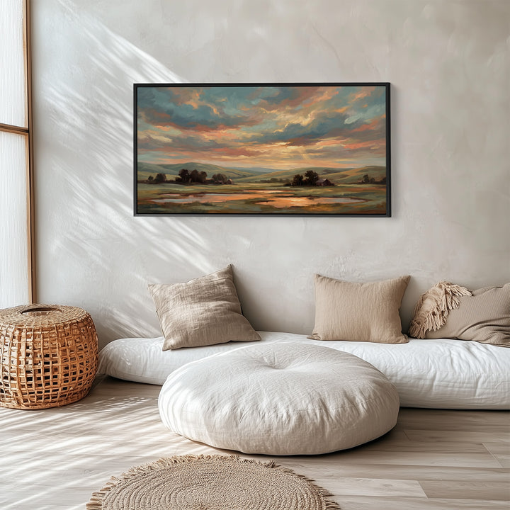 Sunset Countryside Landscape Above Soft Wall Art Panoramic Canvas Print For Living Room